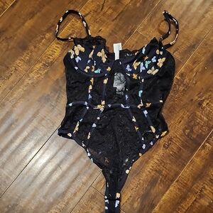 Forever 21 Floral Lace Bodysuit - Black and Orange